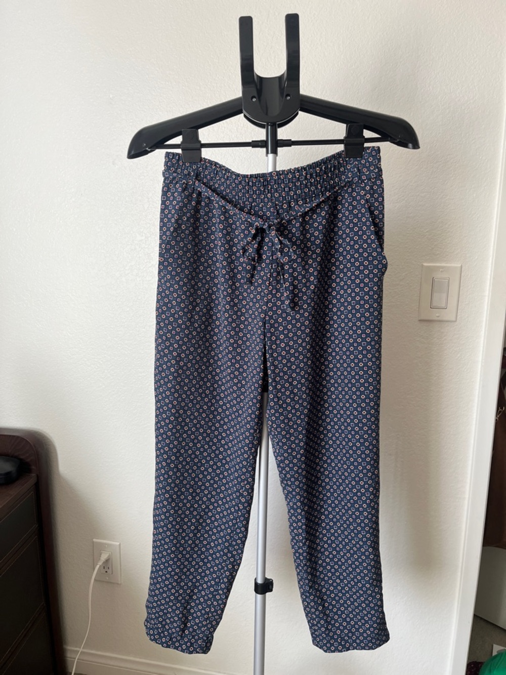 Mango Navy Geometric Drawstring Track Pants